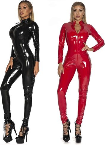 FEOYA إمرأة اللاتكس Catsuit براءات الاختراع والجلود ارتداءها بذلة معدنية ملابس الحفلات نحيل تمتد البلاستيكية وتتسابق XS-3XL in Kuwait