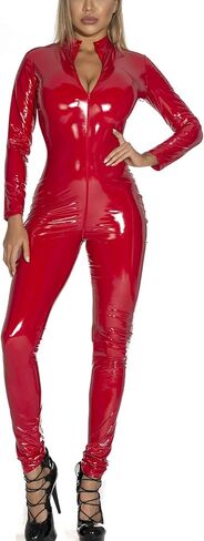 FEOYA إمرأة اللاتكس Catsuit براءات الاختراع والجلود ارتداءها بذلة معدنية ملابس الحفلات نحيل تمتد البلاستيكية وتتسابق XS-3XL in Kuwait