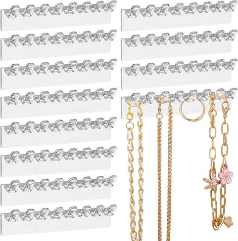 12Pcs Self-Adhesive Necklace Organizer, Necklace Holder, Wall Mounted Necklaces Organizers Hanging Jewelry Organizer with 8 Hooks for Necklaces, Bracelets, Rings, Earrings and Jewelry Display in Saudi Arabia