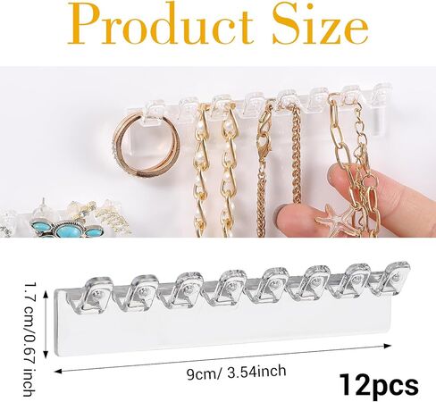 12Pcs Self-Adhesive Necklace Organizer, Necklace Holder, Wall Mounted Necklaces Organizers Hanging Jewelry Organizer with 8 Hooks for Necklaces, Bracelets, Rings, Earrings and Jewelry Display in Saudi Arabia