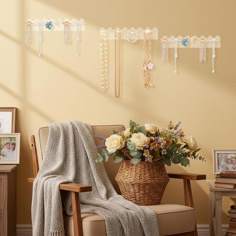 12Pcs Self-Adhesive Necklace Organizer, Necklace Holder, Wall Mounted Necklaces Organizers Hanging Jewelry Organizer with 8 Hooks for Necklaces, Bracelets, Rings, Earrings and Jewelry Display in Saudi Arabia
