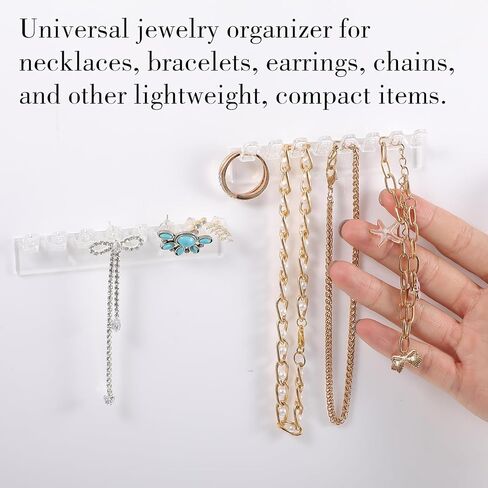 12Pcs Self-Adhesive Necklace Organizer, Necklace Holder, Wall Mounted Necklaces Organizers Hanging Jewelry Organizer with 8 Hooks for Necklaces, Bracelets, Rings, Earrings and Jewelry Display in Saudi Arabia