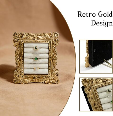 Vintage Ring Holder For Women, Gold Ring Display Stand, Earring Display Jewelry Tray, Ideal For Dresser, Vanity Counter, Wedding, Anniversary Keepsake, Proposal Prop, And Retail Store Display in Saudi Arabia