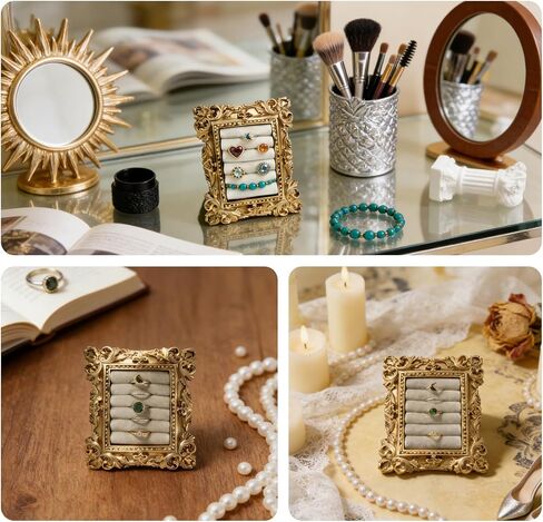 Vintage Ring Holder For Women, Gold Ring Display Stand, Earring Display Jewelry Tray, Ideal For Dresser, Vanity Counter, Wedding, Anniversary Keepsake, Proposal Prop, And Retail Store Display in Saudi Arabia