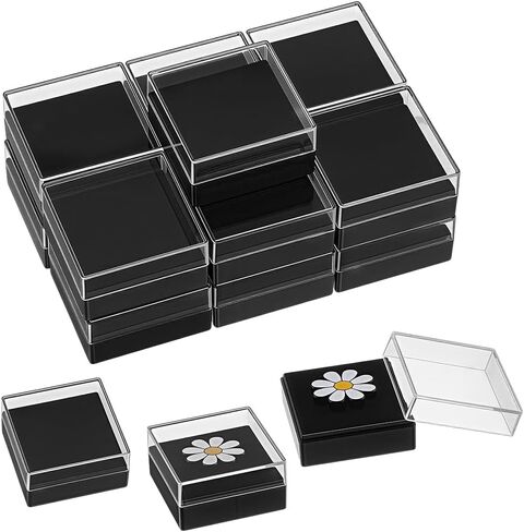 24Pcs Black Plastic Lapel Pin Storage Boxes 1.1 Inch Clear Plastic Gift Box For Pin Small Jewelry Brooch Storage Holder with Foam for Lapel Pins Gemstone Storages Display in Saudi Arabia