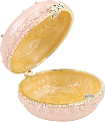 Macaron Jewelry Box, Exquisite Lovely Metal Hinged Trinket Box, Rhinestone Decorated Jewelry, Ideal for Necklace, Ring, Earrings & Small Items (Light Yellow) in Saudi Arabia