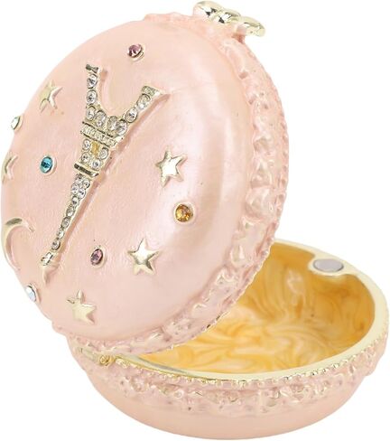Macaron Jewelry Box, Exquisite Lovely Metal Hinged Trinket Box, Rhinestone Decorated Jewelry, Ideal for Necklace, Ring, Earrings & Small Items (Light Yellow) in Saudi Arabia
