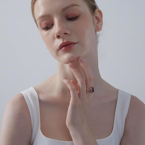 PERIMADE Natural Amethyst Crystal Band Ring Dainty Purple Irregular Cut Amethyst Statement Ring for Women, 18K Gold Plated Crystal Band Hypoallergenic Solid 925 Sterling Silver Jewelry Gift in Saudi Arabia