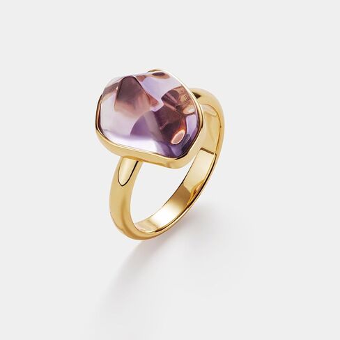 PERIMADE Natural Amethyst Crystal Band Ring Dainty Purple Irregular Cut Amethyst Statement Ring for Women, 18K Gold Plated Crystal Band Hypoallergenic Solid 925 Sterling Silver Jewelry Gift in Saudi Arabia