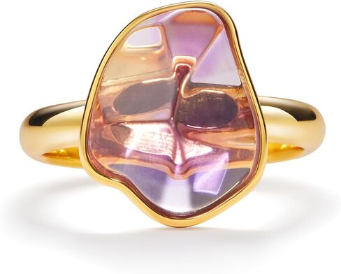 PERIMADE Natural Amethyst Crystal Band Ring Dainty Purple Irregular Cut Amethyst Statement Ring for Women, 18K Gold Plated Crystal Band Hypoallergenic Solid 925 Sterling Silver Jewelry Gift in Saudi Arabia