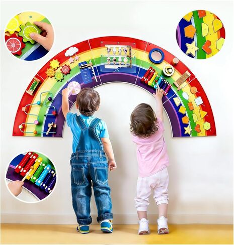 لوحات حائط للأنشطة للأطفال: لوحة حائط حسية للديناصورات لعمر 3 سنوات فما فوق مع 10 أنشطة - ديكور خشبي لغرف لعب الأطفال الصغار وغرف النوم والرعاية النهارية in Kuwait