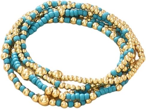 Pingyongchang Colorful Seed Layered Stackable Bracelets Set for Women Boho Handmade Multicolor Gold Beaded Stretch Bangle Bracelets Statement Vacation Beach Jewelry Gifts in Saudi Arabia