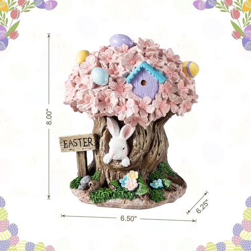 Glitzhome Easter Decorations Bunny Figurine, Resin Rabbit & Pink Blossoms Tabletop Centerpiece for Spring Home Indoor Outdoor Decor in Saudi Arabia