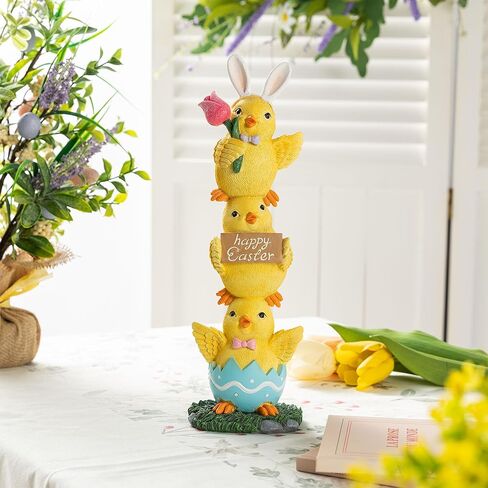 Glitzhome Lighted Easter Egg Decorations Resin Tabletop Centerpiece Decor Egg Shaped House Figurines for Table Home Party Holiday Easter Gifts in Saudi Arabia