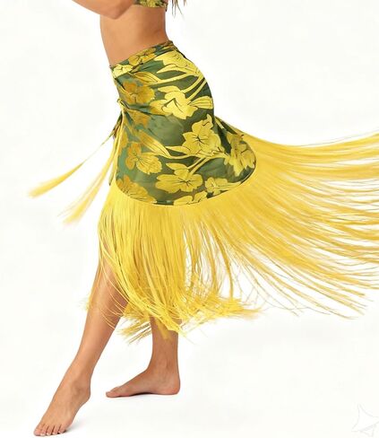 ROYAL SMEELA Women's Latin Dance Skirt with Tassels - Floral Print & Gold Fringe for Performance & Practice in Saudi Arabia