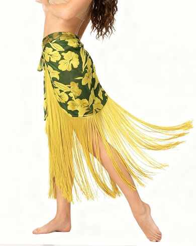 ROYAL SMEELA Women's Latin Dance Skirt with Tassels - Floral Print & Gold Fringe for Performance & Practice in Saudi Arabia