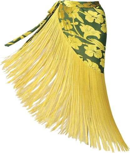 ROYAL SMEELA Women's Latin Dance Skirt with Tassels - Floral Print & Gold Fringe for Performance & Practice in Saudi Arabia