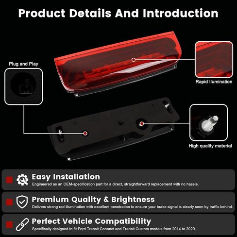 Third Center Brake Light Compatible with Ford Transit Connect Custom 2014-2020 High Mount Stop Light Replacement for 923299 923-299 in Kuwait
