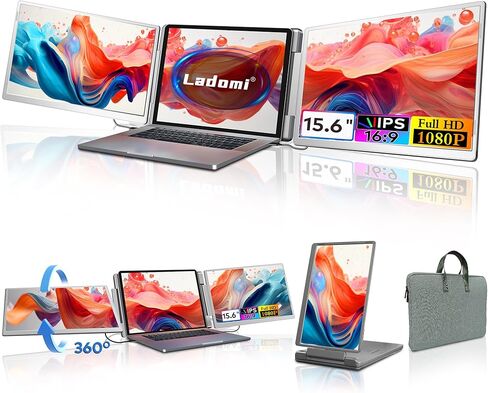 Laptop Screen Extender, 14" FHD 1200P IPS Triple Monitor Extended for 12"-17" Laptop, Plug & Play Portable Dual Monitor for Laptop, HDMI/USB-C for Mac, Wins, Android, Switch, Surface in Kuwait