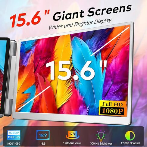 Laptop Screen Extender, 14" FHD 1200P IPS Triple Monitor Extended for 12"-17" Laptop, Plug & Play Portable Dual Monitor for Laptop, HDMI/USB-C for Mac, Wins, Android, Switch, Surface in Kuwait