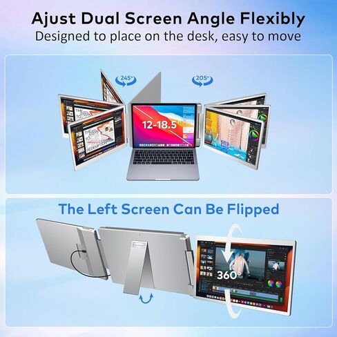 Laptop Screen Extender, 14" FHD 1200P IPS Triple Monitor Extended for 12"-17" Laptop, Plug & Play Portable Dual Monitor for Laptop, HDMI/USB-C for Mac, Wins, Android, Switch, Surface in Kuwait