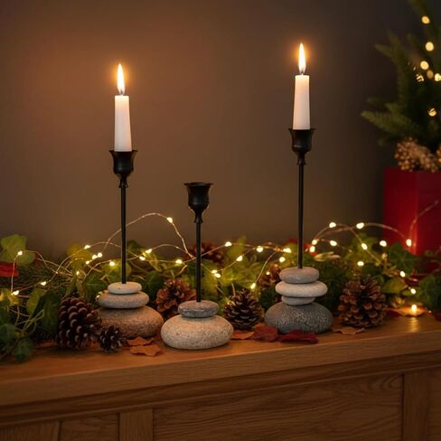 3 عبوات من حوامل الشموع المدببة الحديثة مع كوب قابل للإزالة، حامل شموع مصنوع يدويًا على شكل حجر، حامل شموع من الراتنج بقاعدة مرجحة لطاولة الطعام، رف وديكور المنزل in Kuwait