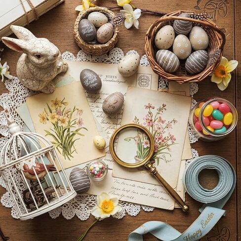 36 Pcs Easter Egg Ornaments for Tree 2.4" Plastic Neutral Hanging Decoration Rustic Beige Brown Stripe Eggs Mini Retro Pendant Decor for Spring Basket Holiday Plate Vase Filling Supplies in Saudi Arabia