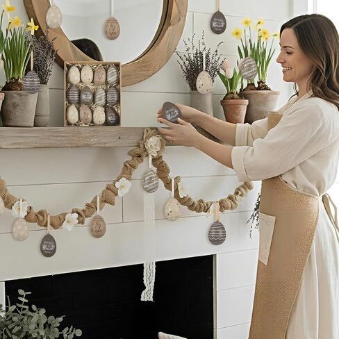 36 Pcs Easter Egg Ornaments for Tree 2.4" Plastic Neutral Hanging Decoration Rustic Beige Brown Stripe Eggs Mini Retro Pendant Decor for Spring Basket Holiday Plate Vase Filling Supplies in Saudi Arabia