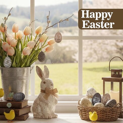 36 Pcs Easter Egg Ornaments for Tree 2.4" Plastic Neutral Hanging Decoration Rustic Beige Brown Stripe Eggs Mini Retro Pendant Decor for Spring Basket Holiday Plate Vase Filling Supplies in Saudi Arabia