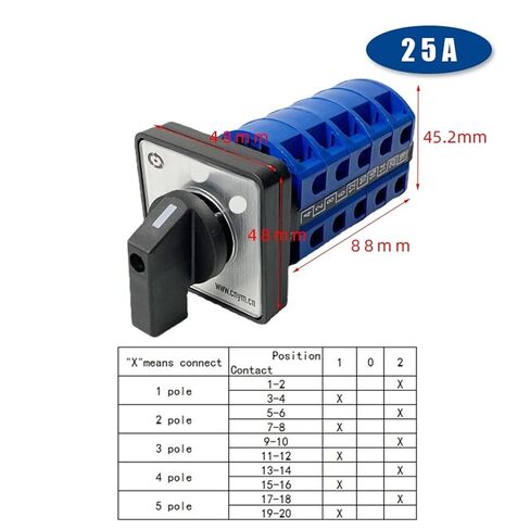 Electric YMW26-25/5 Panel Mount 25A 5 Poles 3 Position Control Motor Circuit Universal Changeover Rotary Cam Switch in Kuwait