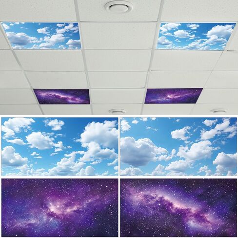 4 قطع من أغطية الإضاءة الفلورية مع 80 مغناطيسًا مزخرفًا لإضاءة السقف في الفصل الدراسي 4 × 2 قدم أغطية إضاءة مغناطيسية مرشحة سهلة التركيب للمستشفيات المكتبية ومستلزمات السقف المنزلية (الشتاء) in Kuwait