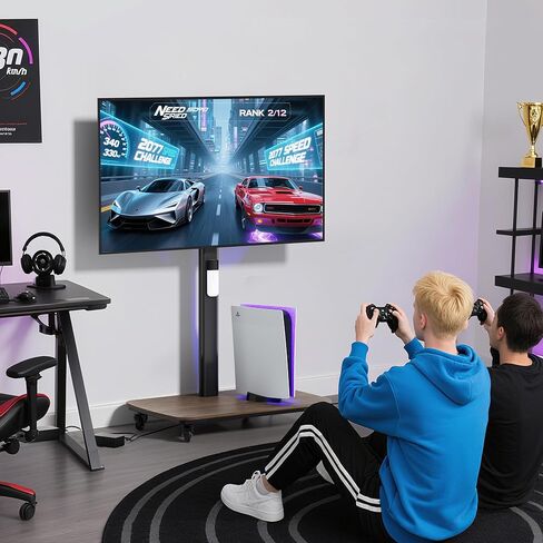 حامل تلفزيون أرضي بمحرك من unho، عربة رفع كهربائية AV مع حامل لأجهزة تلفزيون مقاس 40-75 بوصة يصل وزنها إلى 132 رطلاً، حامل تلفزيون قابل للتعديل كهربائيًا على عجلات، مصعد يتم التحكم فيه عن بعد لغرفة المعيشة وغرفة النوم in Saudi Arabia