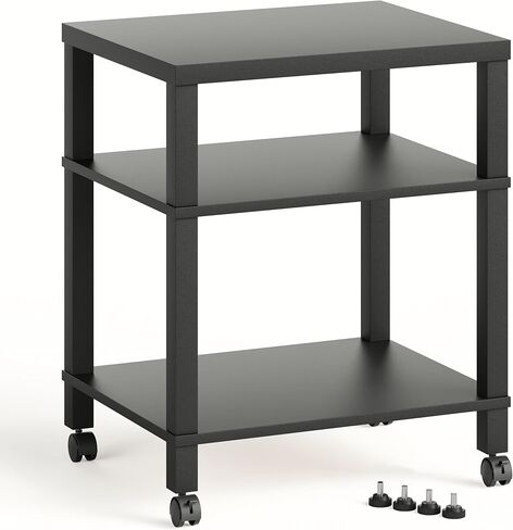 3-Tier Printer Stand with Storage, Mobile Printer Cart with Rolling Casters and Adjustable Feet, Under Desk Storage Shelf for Home Office, White, 15.7" x 11.8" x 25.9" in Saudi Arabia