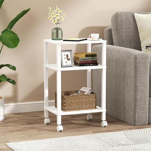 3-Tier Printer Stand with Storage, Mobile Printer Cart with Rolling Casters and Adjustable Feet, Under Desk Storage Shelf for Home Office, White, 15.7" x 11.8" x 25.9" in Saudi Arabia