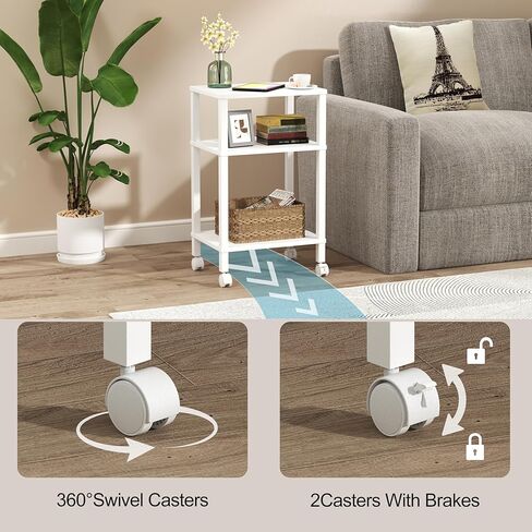 3-Tier Printer Stand with Storage, Mobile Printer Cart with Rolling Casters and Adjustable Feet, Under Desk Storage Shelf for Home Office, White, 15.7" x 11.8" x 25.9" in Saudi Arabia