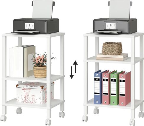 3-Tier Printer Stand with Storage, Mobile Printer Cart with Rolling Casters and Adjustable Feet, Under Desk Storage Shelf for Home Office, White, 15.7" x 11.8" x 25.9" in Saudi Arabia