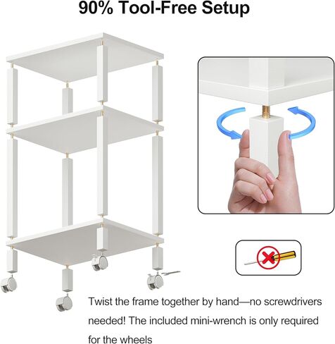 3-Tier Printer Stand with Storage, Mobile Printer Cart with Rolling Casters and Adjustable Feet, Under Desk Storage Shelf for Home Office, White, 15.7" x 11.8" x 25.9" in Saudi Arabia