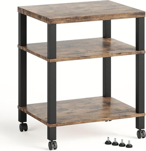 3-Tier Printer Stand with Storage, Mobile Printer Cart with Rolling Casters and Adjustable Feet, Under Desk Storage Shelf for Home Office, White, 15.7" x 11.8" x 25.9" in Saudi Arabia