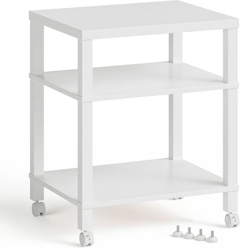 3-Tier Printer Stand with Storage, Mobile Printer Cart with Rolling Casters and Adjustable Feet, Under Desk Storage Shelf for Home Office, White, 15.7" x 11.8" x 25.9" in Saudi Arabia