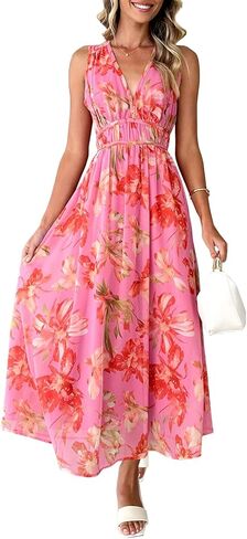 Women's Sleeveless Floral Maxi Dress 2026 Sundresses Spring Summer Wedding Guest in Saudi Arabia
