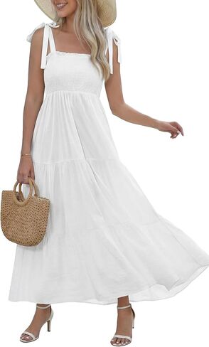 FOMELY Women's Boho Maxi Dress 2026 Spring Sundress Sleeveless Smocked Tiered Summer Long Dress for Beach Vacation in Kuwait