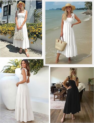 FOMELY Women's Boho Maxi Dress 2026 Spring Sundress Sleeveless Smocked Tiered Summer Long Dress for Beach Vacation in Kuwait