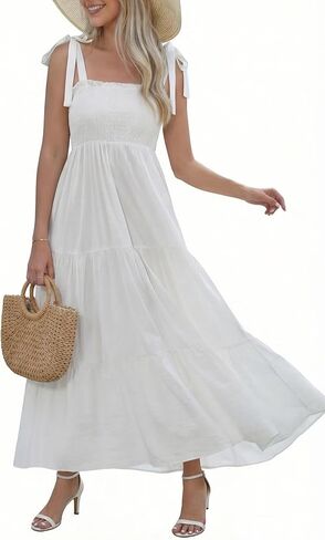 FOMELY Women's Boho Maxi Dress 2026 Spring Sundress Sleeveless Smocked Tiered Summer Long Dress for Beach Vacation in Saudi Arabia