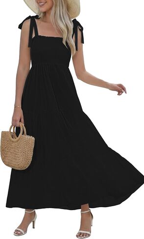 FOMELY Women's Boho Maxi Dress 2026 Spring Sundress Sleeveless Smocked Tiered Summer Long Dress for Beach Vacation in Kuwait
