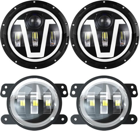 مصباح أمامي مقاس 7 بوصات + مصباح أمامي للضباب مقاس 4 بوصات متوافق مع 2001-2016 Freightliner Coronado، شعاع مختوم عالي منخفض بقدرة 130 وات مع إشارة DRL بيضاء وإشارة انعطاف كهرمانية، أبيض زينون 6000 كلفن، قابس N Play، حزمة من 4 قطع in Kuwait