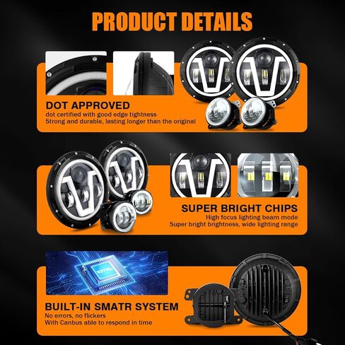 مصباح أمامي مقاس 7 بوصات + مصباح أمامي للضباب مقاس 4 بوصات متوافق مع 2001-2016 Freightliner Coronado، شعاع مختوم عالي منخفض بقدرة 130 وات مع إشارة DRL بيضاء وإشارة انعطاف كهرمانية، أبيض زينون 6000 كلفن، قابس N Play، حزمة من 4 قطع in Kuwait