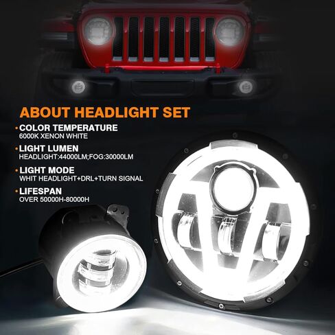 مصباح أمامي مقاس 7 بوصات + مصباح أمامي للضباب مقاس 4 بوصات متوافق مع 2001-2016 Freightliner Coronado، شعاع مختوم عالي منخفض بقدرة 130 وات مع إشارة DRL بيضاء وإشارة انعطاف كهرمانية، أبيض زينون 6000 كلفن، قابس N Play، حزمة من 4 قطع in Kuwait