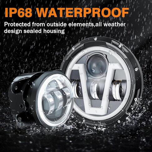 مصباح أمامي مقاس 7 بوصات + مصباح أمامي للضباب مقاس 4 بوصات متوافق مع 2001-2016 Freightliner Coronado، شعاع مختوم عالي منخفض بقدرة 130 وات مع إشارة DRL بيضاء وإشارة انعطاف كهرمانية، أبيض زينون 6000 كلفن، قابس N Play، حزمة من 4 قطع in Kuwait