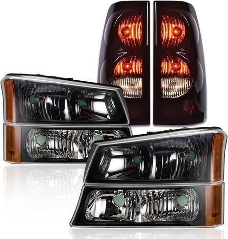 G-PLUS LED DRL Headlights Assembly + Tail Lights Fit Chevy Silverado 1500 1500 HD 2500 2500 HD 2003-2006, Clear Lens Black Housing Clear Reflector Headlamps Assembly Dark Red Taillights in Saudi Arabia