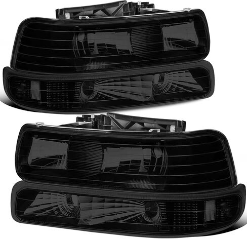 MOSTPLUS Headlight Assembly Compatible with 1999-2002 Chevrolet Silverado 1500 2500 2000-2006 Suburban 1500 2500 Tahoe Front Lamp with Black Housing/Smoke Tinted Lens/Clear Reflector in Saudi Arabia